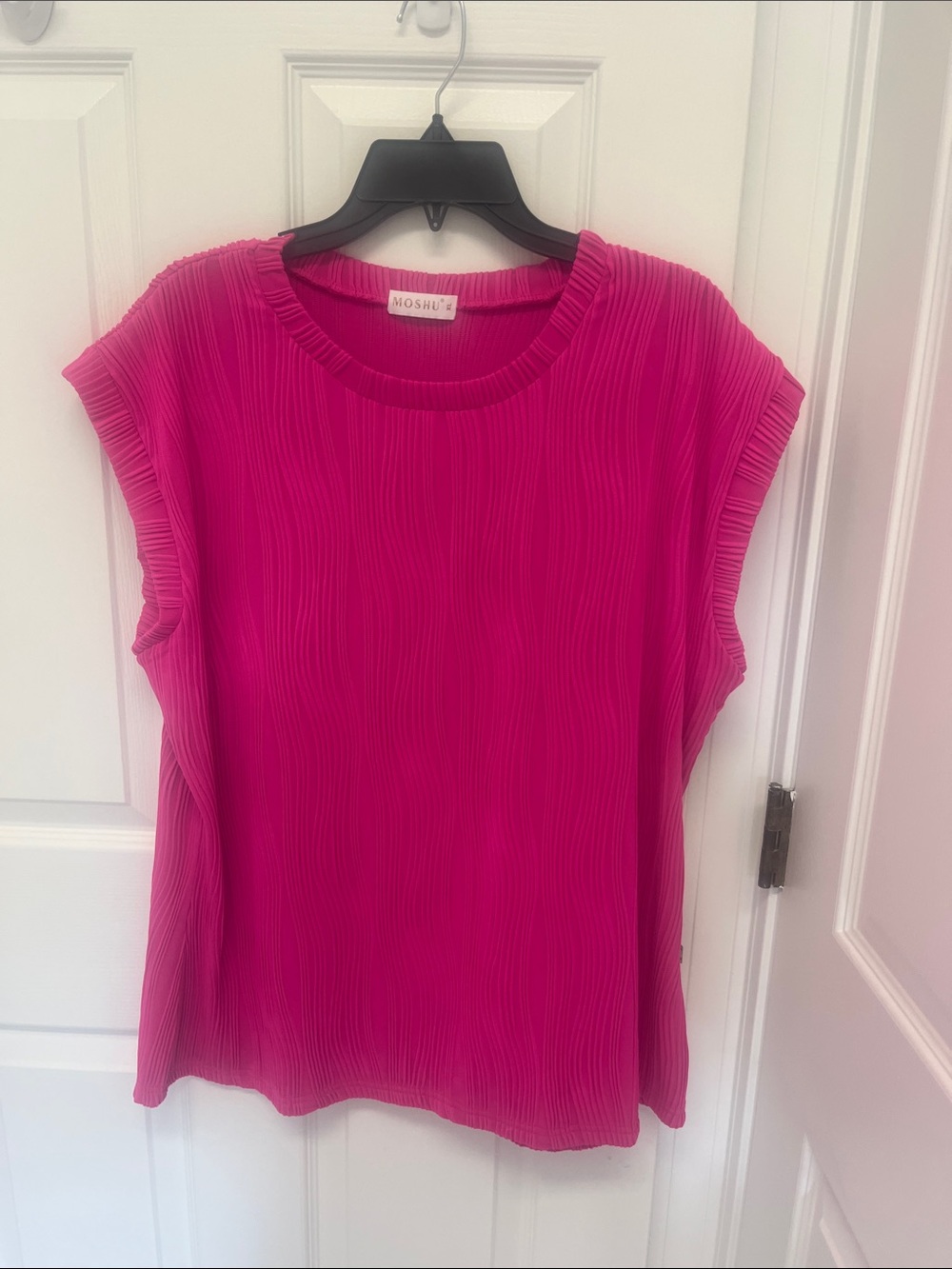 Pleated Cap-Sleeve Tunic in Bright Fuchsia